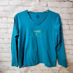 Life is Good  Happy Hour Moonlight Nature Graphic L Crusher V Neck Longsleeve